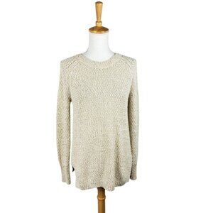 Mak B Cream And Gold Metalkic Textured Crew Neck Sweater Size Small